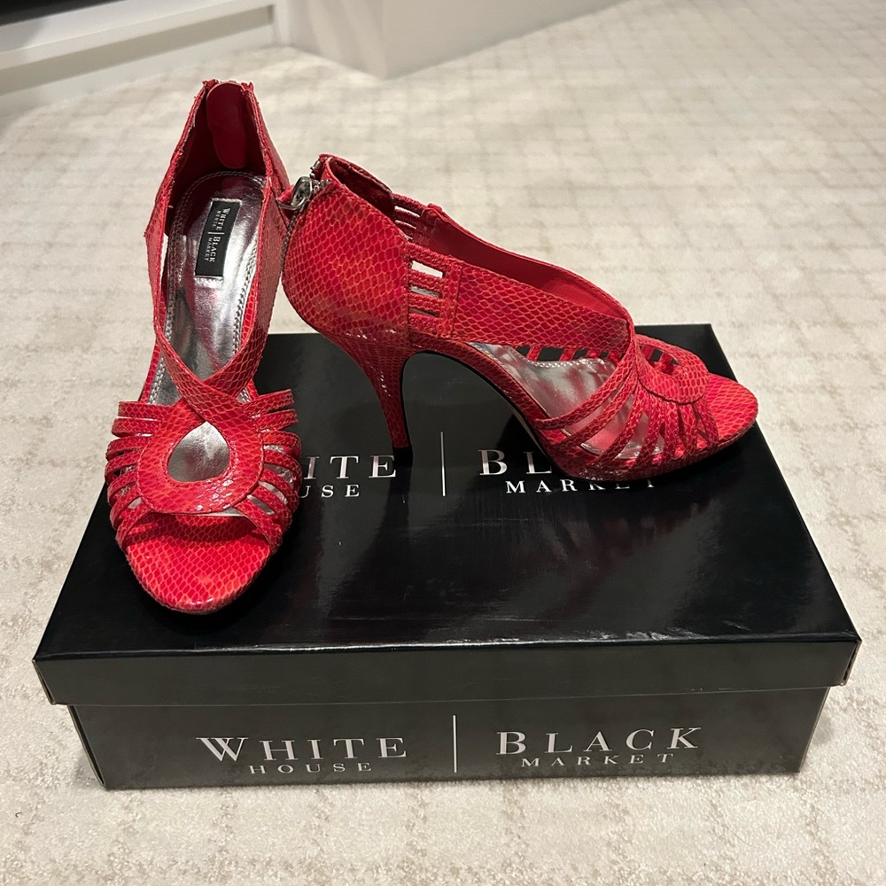 White House Black Market: Vibrant Hot Pink Faux Snakeskin Heels